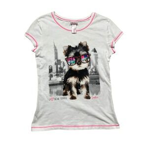 Y2K Justice New York Dog T-Shirt Baby Tee Womens‎ XS Emo Glam Rave